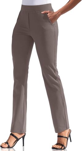 سراويل اليوغا النسائية ذات الساق المستقيمة من VOOVEEYA، سراويل عمل قابلة للتمدد مع 5 جيوب عالية الخصر وبنطلون كاجوال للمكتب in Kuwait