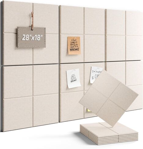 بلاط لوحة إعلانات من اللباد - 28 بوصة × 18 بوصة مع 40 علامة لاصقة، بديل لوحة الفلين لديكور المكتب، منظم حائط لوحة دبوس الدفع 6 عبوات (دقيق الشوفان) in Kuwait