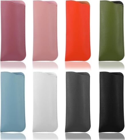 8 Pcs Soft Eyeglass Cases, Pu Leather Eyeglass Cases Glasses Pouch Portable Glasses Sleeve, 7x3 Inch Slim Eyeglasses Case Flat Reading Wrap Storage Pouch for Men Woman in Saudi Arabia