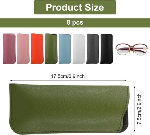 8 Pcs Soft Eyeglass Cases, Pu Leather Eyeglass Cases Glasses Pouch Portable Glasses Sleeve, 7x3 Inch Slim Eyeglasses Case Flat Reading Wrap Storage Pouch for Men Woman in Saudi Arabia