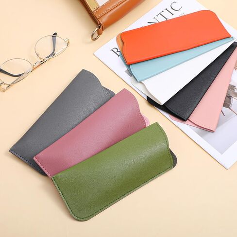 8 Pcs Soft Eyeglass Cases, Pu Leather Eyeglass Cases Glasses Pouch Portable Glasses Sleeve, 7x3 Inch Slim Eyeglasses Case Flat Reading Wrap Storage Pouch for Men Woman in Saudi Arabia