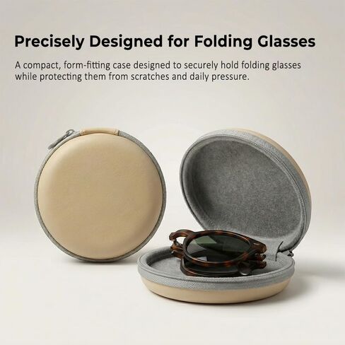 Triskel Folding Glasses Case, Sandstone PU Leather, Collapsible Design with Magnetic Closure, Portable Protection for Eyewear and Sunglasses in Saudi Arabia