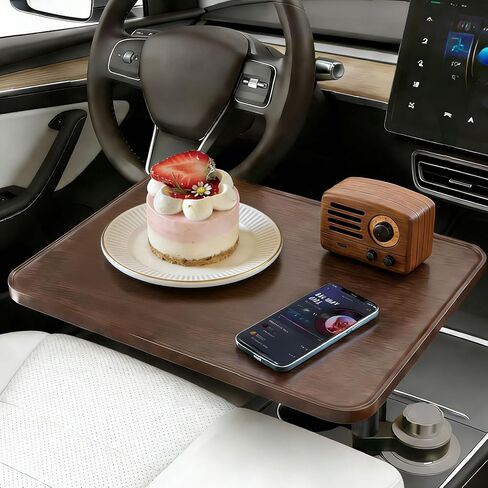 Car Desk for Laptop, Wooden Cup Holder Table with 360° Rotation, Car Food Tray for Eating, Car Laptop Mount Compatible with Tesla Model Y/3/S & Most Vehicles, Ford (Walnut) in Saudi Arabia