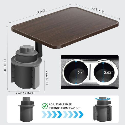 Car Desk for Laptop, Wooden Cup Holder Table with 360° Rotation, Car Food Tray for Eating, Car Laptop Mount Compatible with Tesla Model Y/3/S & Most Vehicles, Ford (Walnut) in Saudi Arabia