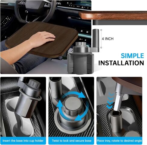 Car Desk for Laptop, Wooden Cup Holder Table with 360° Rotation, Car Food Tray for Eating, Car Laptop Mount Compatible with Tesla Model Y/3/S & Most Vehicles, Ford (Walnut) in Saudi Arabia