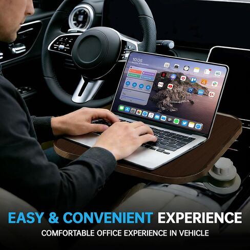 Car Desk for Laptop, Wooden Cup Holder Table with 360° Rotation, Car Food Tray for Eating, Car Laptop Mount Compatible with Tesla Model Y/3/S & Most Vehicles, Ford (Walnut) in Saudi Arabia