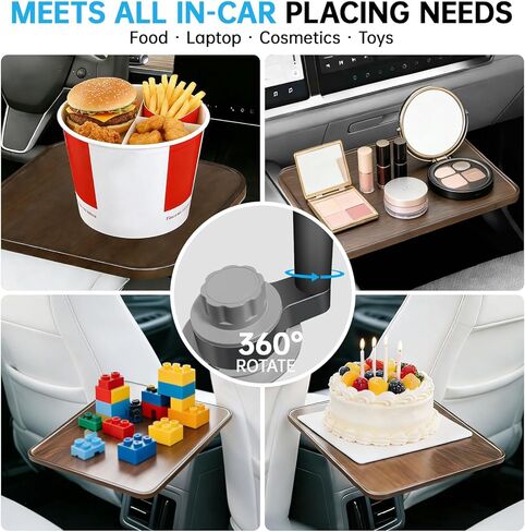 Car Desk for Laptop, Wooden Cup Holder Table with 360° Rotation, Car Food Tray for Eating, Car Laptop Mount Compatible with Tesla Model Y/3/S & Most Vehicles, Ford (Walnut) in Saudi Arabia