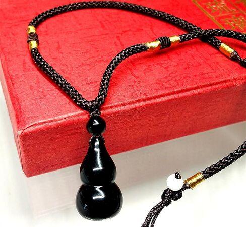 تميمة قلادة من Betterdecor Feng Shui Black Obsidian Wu Lou Hu Lu Gourd للصحة والحماية (مع حقيبة) in Kuwait