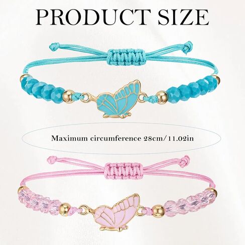 2PCS Butterfly Friendship Bracelets, Adjustable Matching Bracelets Cord for Valentine, Bff Bracelet for Friends, Couple, Butterfly Handmade Charm for Valentine's Gifts(Pink, Blue) in Kuwait