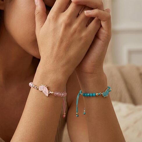 2PCS Butterfly Friendship Bracelets, Adjustable Matching Bracelets Cord for Valentine, Bff Bracelet for Friends, Couple, Butterfly Handmade Charm for Valentine's Gifts(Pink, Blue) in Kuwait
