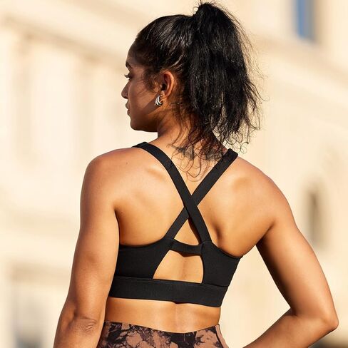Sports Bra for Women, Criss-Cross Back Padded Strappy Sports Bras Medium Support Yoga Bra with Removable Cups in Saudi Arabia