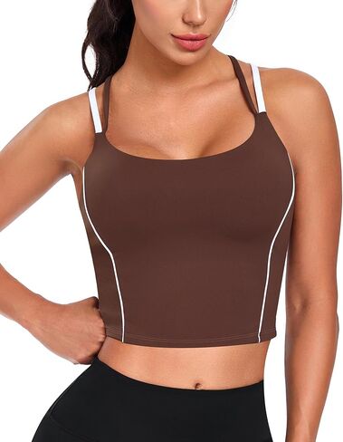 QUOJIZY حمالات صدر رياضية طويلة للنساء بأشرطة سباغيتي بدون أكمام مع حمالة صدر مدمجة حمالة صدر رياضية لليوجا in Kuwait