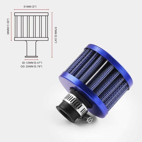 4PCS 12mm Mini Oil Breather Air Filter Universal for Cars and Motorcycles Auto Cone Mini oil Air Intake Filter Cold Air Intake Filter Breather Turbo Vent Air Intake Filter Cleaner Blue in Saudi Arabia