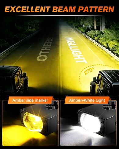 قطعتان من مصابيح قيادة الشواية LED فائقة النحافة - مصابيح ضباب صغيرة لجهاز العرض مقاس 0.8 بوصة مع شعاع Hi-Lo (أبيض/أصفر)، وحدة فك ترميز CANbus، مقاومة للماء IP68، مناسبة لشاحنة السيارة على الطرق الوعرة ودراجة نارية صغيرة in Kuwait