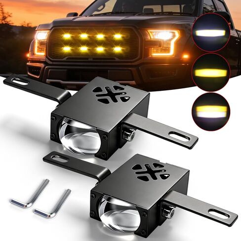 قطعتان من مصابيح قيادة الشواية LED فائقة النحافة - مصابيح ضباب صغيرة لجهاز العرض مقاس 0.8 بوصة مع شعاع Hi-Lo (أبيض/أصفر)، وحدة فك ترميز CANbus، مقاومة للماء IP68، مناسبة لشاحنة السيارة على الطرق الوعرة ودراجة نارية صغيرة in Kuwait