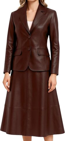 Jild Women's Suits 2 Piece Skirt Set Business Work Outfits Leather Blazer Women Leather Skirt Formal Dress in Saudi Arabia