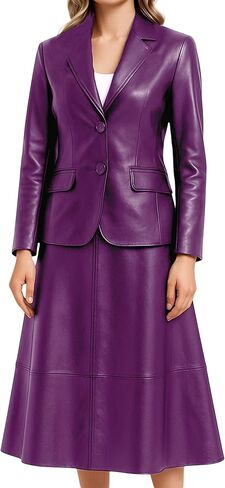 Jild Women's Suits 2 Piece Skirt Set Business Work Outfits Leather Blazer Women Leather Skirt Formal Dress in Saudi Arabia