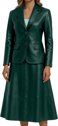 Jild Women's Suits 2 Piece Skirt Set Business Work Outfits Leather Blazer Women Leather Skirt Formal Dress in Kuwait