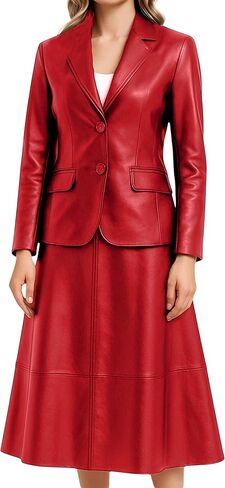 Jild Women's Suits 2 Piece Skirt Set Business Work Outfits Leather Blazer Women Leather Skirt Formal Dress in Saudi Arabia