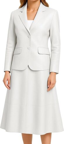 Jild Women's Suits 2 Piece Skirt Set Business Work Outfits Leather Blazer Women Leather Skirt Formal Dress in Saudi Arabia
