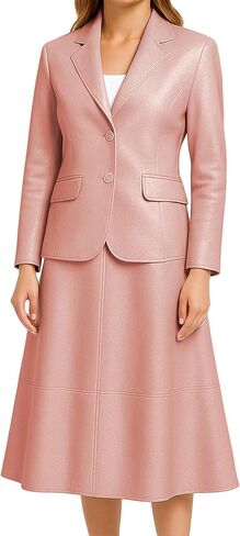 Jild Women's Suits 2 Piece Skirt Set Business Work Outfits Leather Blazer Women Leather Skirt Formal Dress in Saudi Arabia