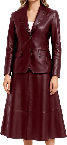 Jild Women's Suits 2 Piece Skirt Set Business Work Outfits Leather Blazer Women Leather Skirt Formal Dress in Saudi Arabia