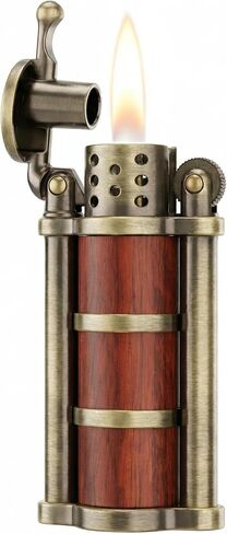 Rosewood Case Antique Style Petrol Kerosene Soft Flame Cylinder Type Windproof Lighter (Bronze) in Kuwait