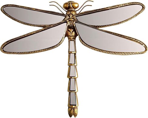 Dragonfly Wall Mirror Decor, Butterfly Art Wall Mirrors, Retro Gold Resin Decorative Wall Mirror, Creative Home Decoration for Living Room Bedroom (Dragonfly) in Saudi Arabia