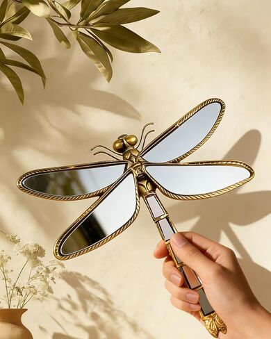 Dragonfly Wall Mirror Decor, Butterfly Art Wall Mirrors, Retro Gold Resin Decorative Wall Mirror, Creative Home Decoration for Living Room Bedroom (Dragonfly) in Saudi Arabia