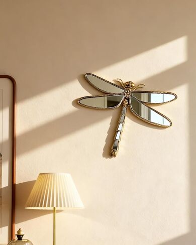 Dragonfly Wall Mirror Decor, Butterfly Art Wall Mirrors, Retro Gold Resin Decorative Wall Mirror, Creative Home Decoration for Living Room Bedroom (Dragonfly) in Saudi Arabia