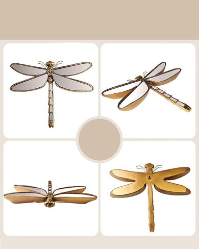 Dragonfly Wall Mirror Decor, Butterfly Art Wall Mirrors, Retro Gold Resin Decorative Wall Mirror, Creative Home Decoration for Living Room Bedroom (Dragonfly) in Saudi Arabia