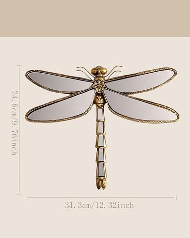 Dragonfly Wall Mirror Decor, Butterfly Art Wall Mirrors, Retro Gold Resin Decorative Wall Mirror, Creative Home Decoration for Living Room Bedroom (Dragonfly) in Saudi Arabia