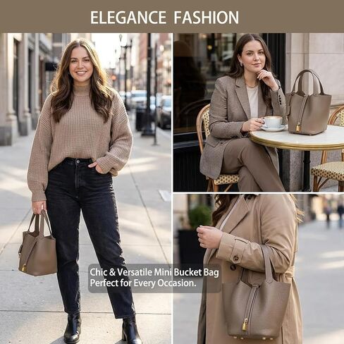 Genuine Leather Lock Design Bucket Bag for Women, Vegetable Basket Fashionable Versatile Handbag (Grey) in Saudi Arabia
