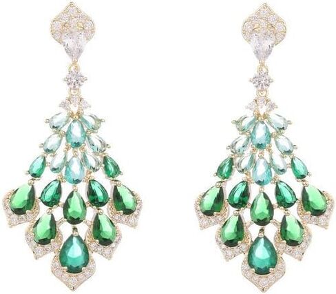 Solid Gold over S925 Sterling Silver Crystal Chandelier Moissanite Earrings, Unique Petal Design Teardrop Shape, Stunning Gift for Women's Parties in Saudi Arabia