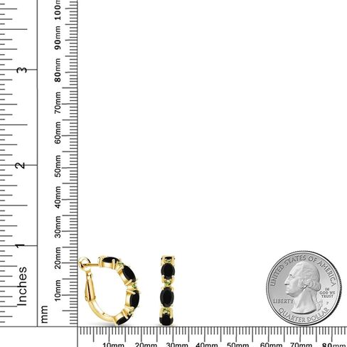 Gem Stone King 3.50 Cttw Oval Black Onyx and Green Peridot 18K Yellow Gold Plated Silver Hoop Earrings for Women | Fine Jewelry Gifts for Her Mom Women Wife in Saudi Arabia