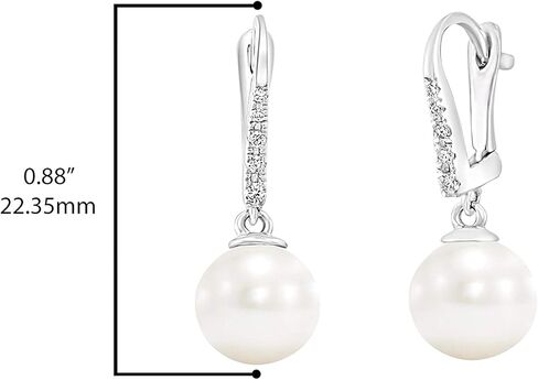 14K White Gold & Yellow Gold Diamond-Accented 8mm-8.5mm AAA White Freshwater Cultured Pearl Lever-Back Bridal Dangle Drop Earrings (.085ctw, G-H Color, SI2-I1 Clarity) in Saudi Arabia