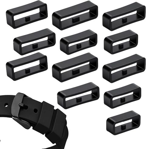 12 Pcs Silicone Watch Band Keepers 16mm /18mm /20mm /22mm /24mm /26mm Watch Strap Holder Loop Black Watches Band Fastener Rings Replacement Rubber Watches Wristband Keeper Retainer in Saudi Arabia