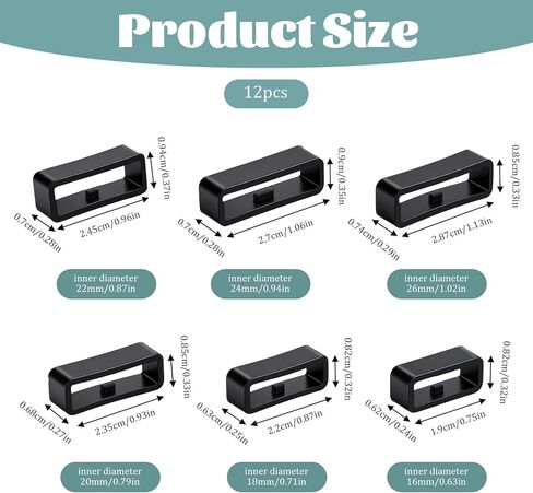 12 Pcs Silicone Watch Band Keepers 16mm /18mm /20mm /22mm /24mm /26mm Watch Strap Holder Loop Black Watches Band Fastener Rings Replacement Rubber Watches Wristband Keeper Retainer in Saudi Arabia