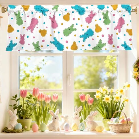 Easter Bunny Valances for Windows 54x18 Inch Rabbit Chick Spring Curtain Valance for Kitchen Bathroom Bedroom Living Room Decor in Kuwait