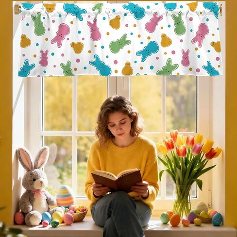 Easter Bunny Valances for Windows 54x18 Inch Rabbit Chick Spring Curtain Valance for Kitchen Bathroom Bedroom Living Room Decor in Kuwait