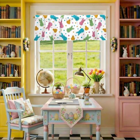 Easter Bunny Valances for Windows 54x18 Inch Rabbit Chick Spring Curtain Valance for Kitchen Bathroom Bedroom Living Room Decor in Kuwait