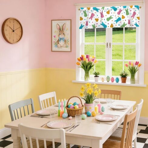 Easter Bunny Valances for Windows 54x18 Inch Rabbit Chick Spring Curtain Valance for Kitchen Bathroom Bedroom Living Room Decor in Kuwait