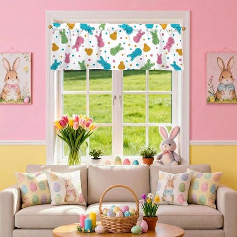 Easter Bunny Valances for Windows 54x18 Inch Rabbit Chick Spring Curtain Valance for Kitchen Bathroom Bedroom Living Room Decor in Kuwait