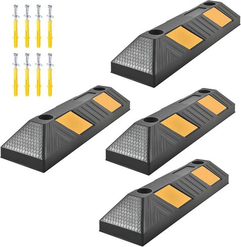 21" Rubber Parking Curbs, Heavy Duty Garage Floor Wheel Stopper w/Yellow Reflective Stripe for Car, Truck, Trailer, 4 Pack in Saudi Arabia