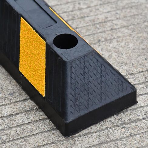 21" Rubber Parking Curbs, Heavy Duty Garage Floor Wheel Stopper w/Yellow Reflective Stripe for Car, Truck, Trailer, 4 Pack in Saudi Arabia