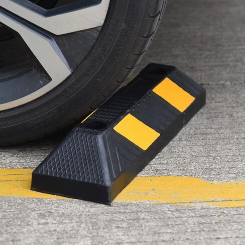 21" Rubber Parking Curbs, Heavy Duty Garage Floor Wheel Stopper w/Yellow Reflective Stripe for Car, Truck, Trailer, 4 Pack in Saudi Arabia
