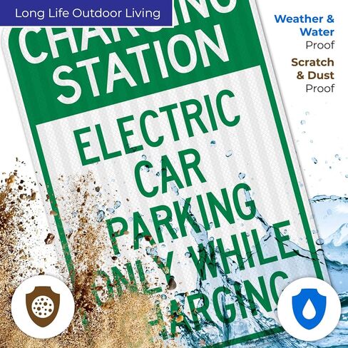 Charging Station Electric Car Parking Only While Charging Sign, 12x18 Inches, 3M EGP Reflective .063 Aluminum, Fade Resistant, Made in USA in Saudi Arabia