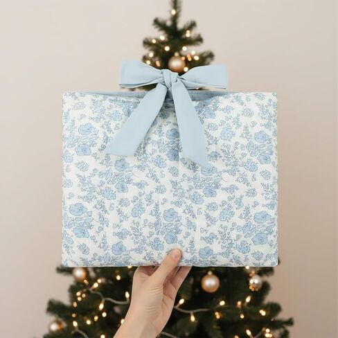 Quilted Bible Sleeve Book Cover with Bow, Padded Book Sleeve Case Protector Washable Blue Floral Pattern Bible Bag Pouch Christian Gift for Women in Saudi Arabia