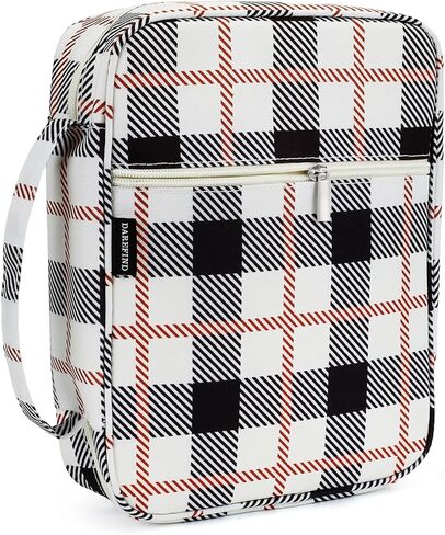 Western Plaid Zippered Bible Cover for Large Study Bibles - Fits up to 10 x 7 x 2 Inch Bibles, Vintage Beige Canvas Bible Case with Handle, Extra Deep Checkered Organizer for Men & Women in Saudi Arabia