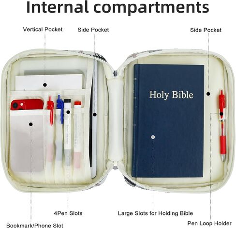 Western Plaid Zippered Bible Cover for Large Study Bibles - Fits up to 10 x 7 x 2 Inch Bibles, Vintage Beige Canvas Bible Case with Handle, Extra Deep Checkered Organizer for Men & Women in Saudi Arabia